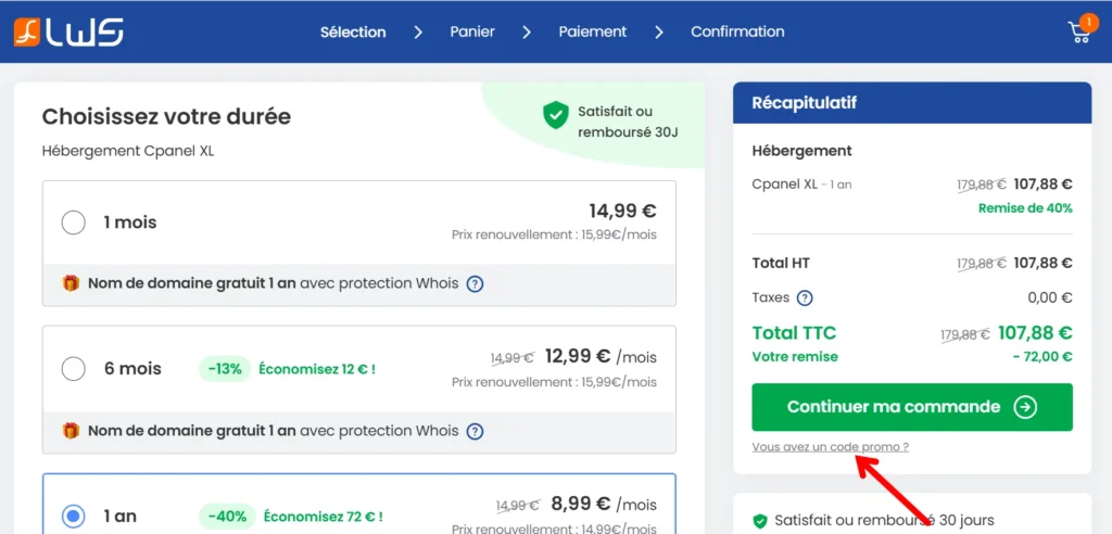Repérez la Case du Code Promo